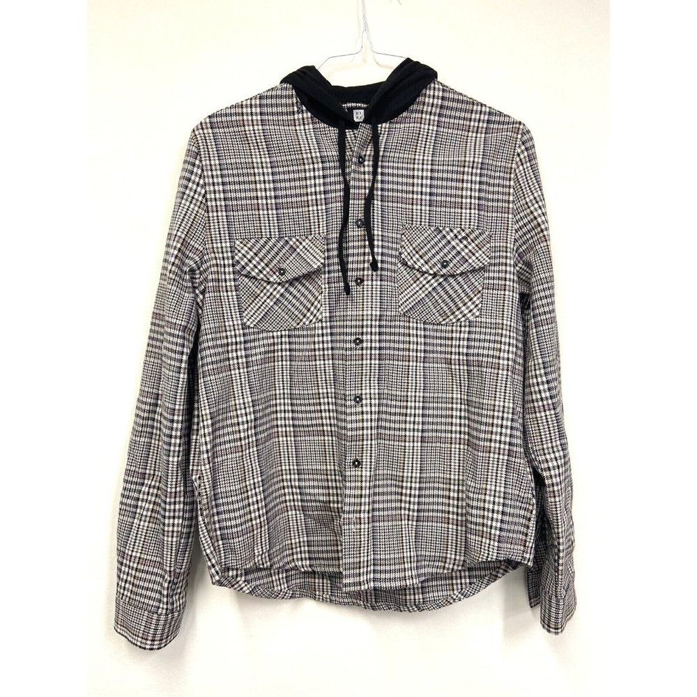 LIRA MEN button shirt hoodie Black Gray Check Size M